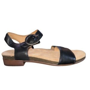 Brioso Womens 7.5 Rancho Black Leather Sandals Flat Strappy Summer Shoes